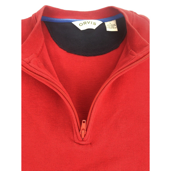 Orvis Men's Shirt Long Sleeve Pullover 1/4 Zip Sweater Red Heavyweight Large - Picture 6 of 15